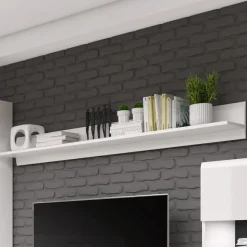 Garnero Arredamenti Mensole E Pensili-Mensola 160x22h cm soggiorno moderna bianco opaco e lucido Maiorca Bianco Lucido