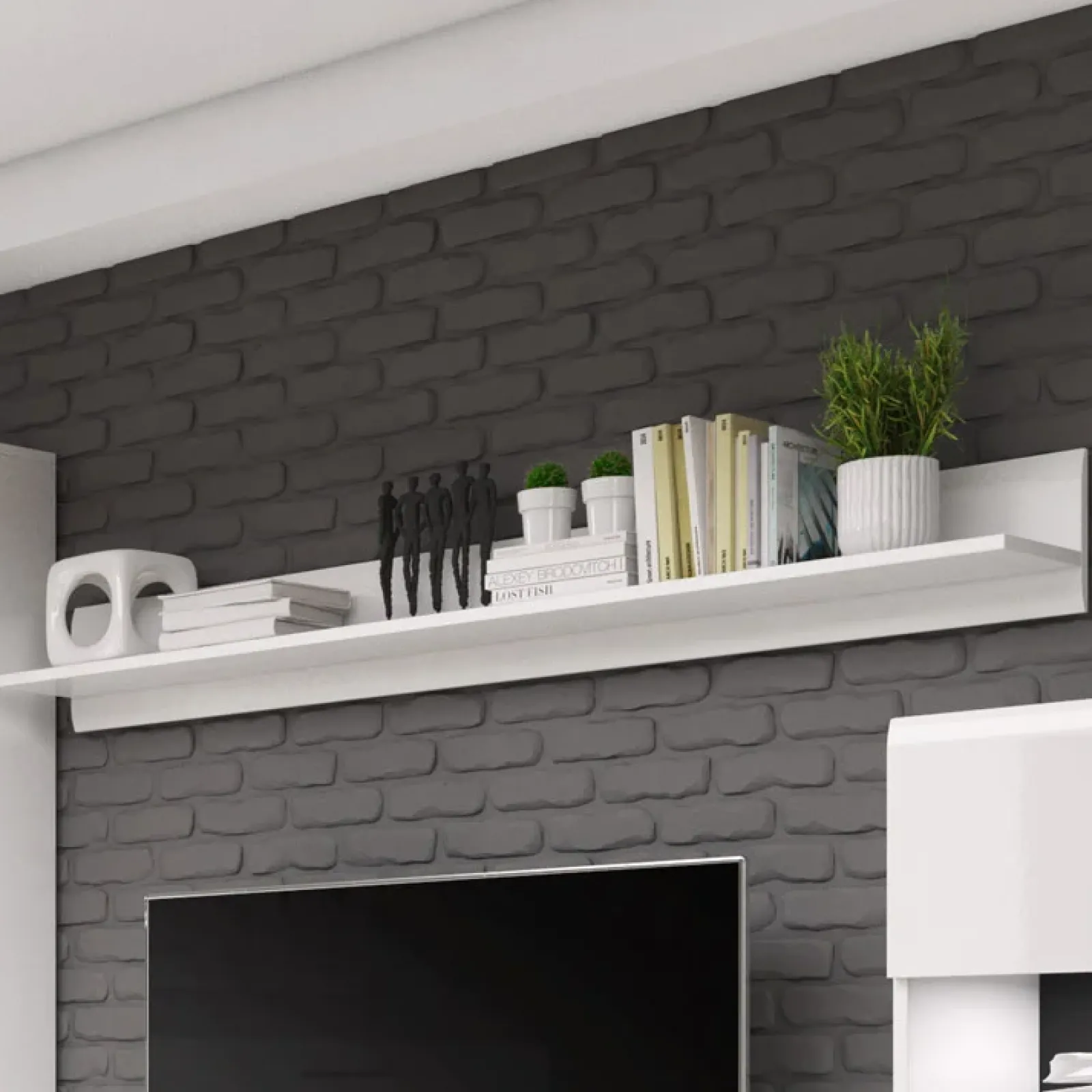 Garnero Arredamenti Mensole E Pensili-Mensola 160x22h cm soggiorno moderna bianco opaco e lucido Maiorca Bianco Lucido