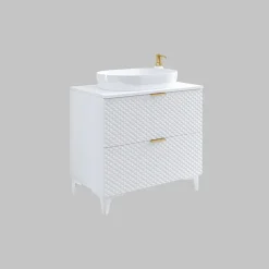 Garnero Arredamenti Mobili Bagno A Terra-Mobile bagno a terra 81cm 2 cassetti bianco frontali decorati Konny Bianco Lucido - Bianco opaco