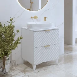 Garnero Arredamenti Mobili Bagno A Terra-Mobile bagno a terra 61cm 2 cassetti bianco frontali decorati Konny Bianco Lucido - Bianco opaco