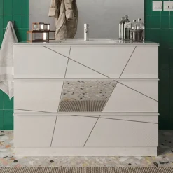 Garnero Arredamenti Mobili Bagno A Terra-Mobile bagno a terra 100cm con lavabo 3 cassetti bianco lucido specchi Olimpo