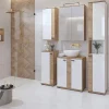 Garnero Arredamenti Mobili Bagno A Terra-Mobile bagno a terra 61cm con specchio e colonne bianco lucido rovere Crystal