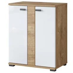 Garnero Arredamenti Mobili Bagno A Terra-Mobile bagno a terra 61cm con specchio e colonne bianco lucido rovere Crystal