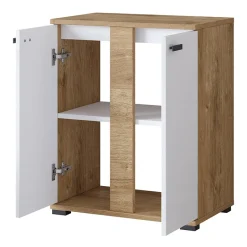 Garnero Arredamenti Mobili Bagno A Terra-Mobile bagno a terra 61cm con specchio e colonne bianco lucido rovere Crystal