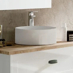 Garnero Arredamenti Mobili Bagno A Terra-Mobile bagno a terra 120cm con doppio lavabo e colonna shabby bianco rovere Ilias