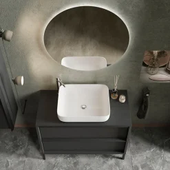 Garnero Arredamenti Mobili Bagno A Terra-Mobile bagno a terra 79cm con lavabo 2 cassetti nero frassinato Absolut