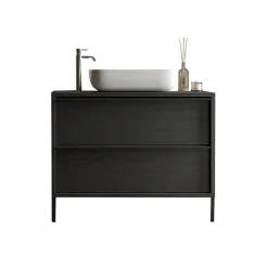 Garnero Arredamenti Mobili Bagno A Terra-Mobile bagno a terra 79cm con lavabo 2 cassetti nero frassinato Absolut