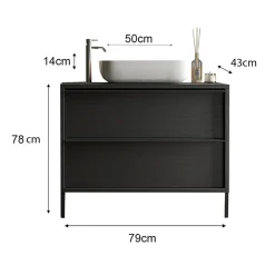 Garnero Arredamenti Mobili Bagno A Terra-Mobile bagno a terra 79cm con lavabo 2 cassetti nero frassinato Absolut