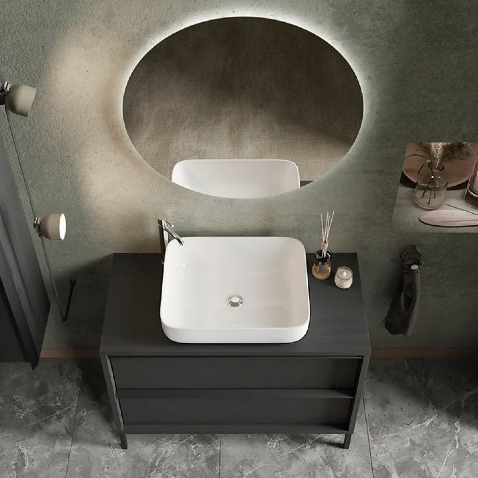 Garnero Arredamenti Mobili Bagno A Terra-Mobile bagno a terra 92cm con lavabo nero frassinato Absolut