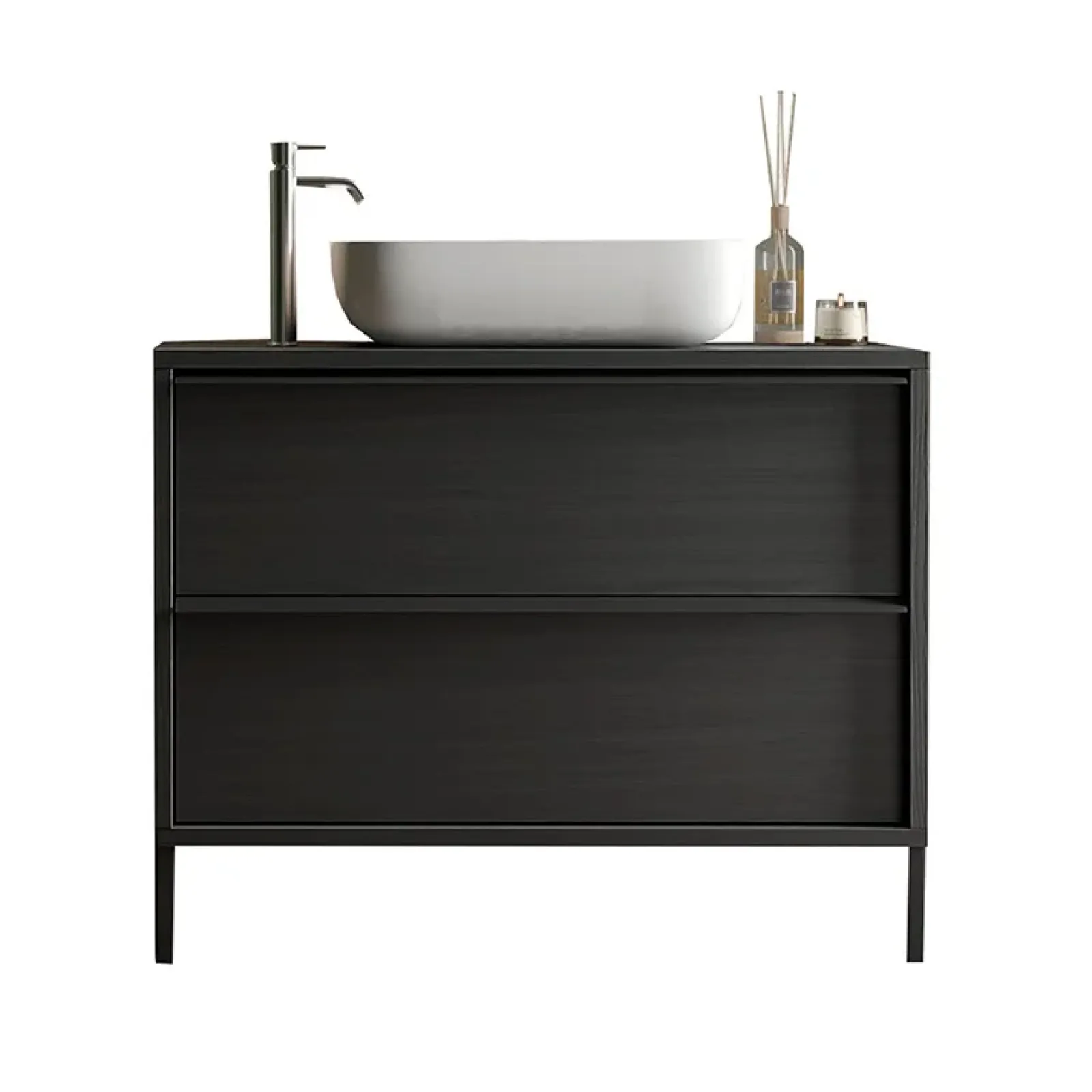 Garnero Arredamenti Mobili Bagno A Terra-Mobile bagno a terra 92cm con lavabo nero frassinato Absolut