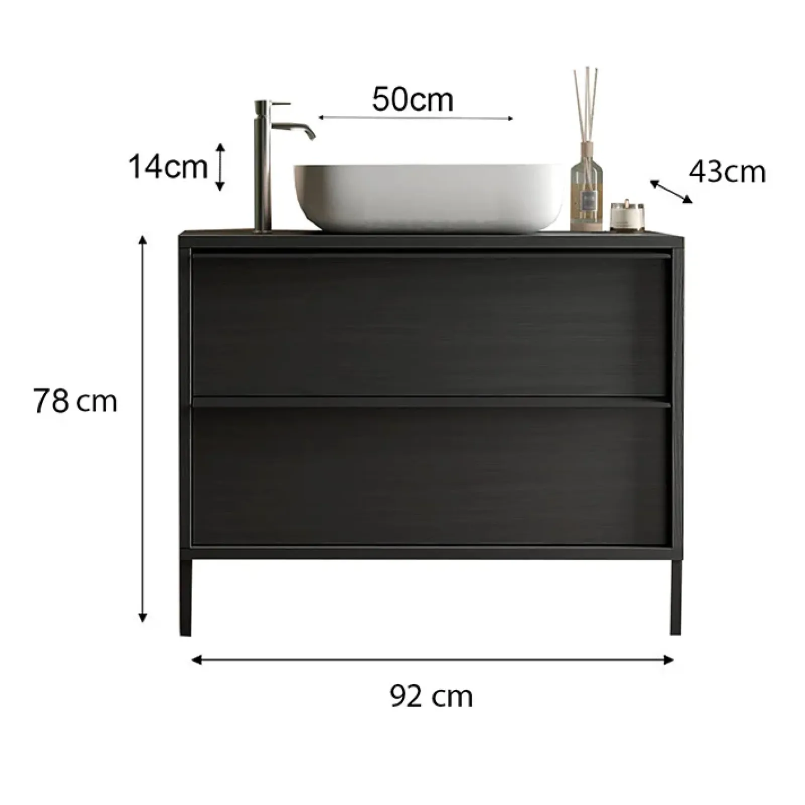 Garnero Arredamenti Mobili Bagno A Terra-Mobile bagno a terra 92cm con lavabo nero frassinato Absolut