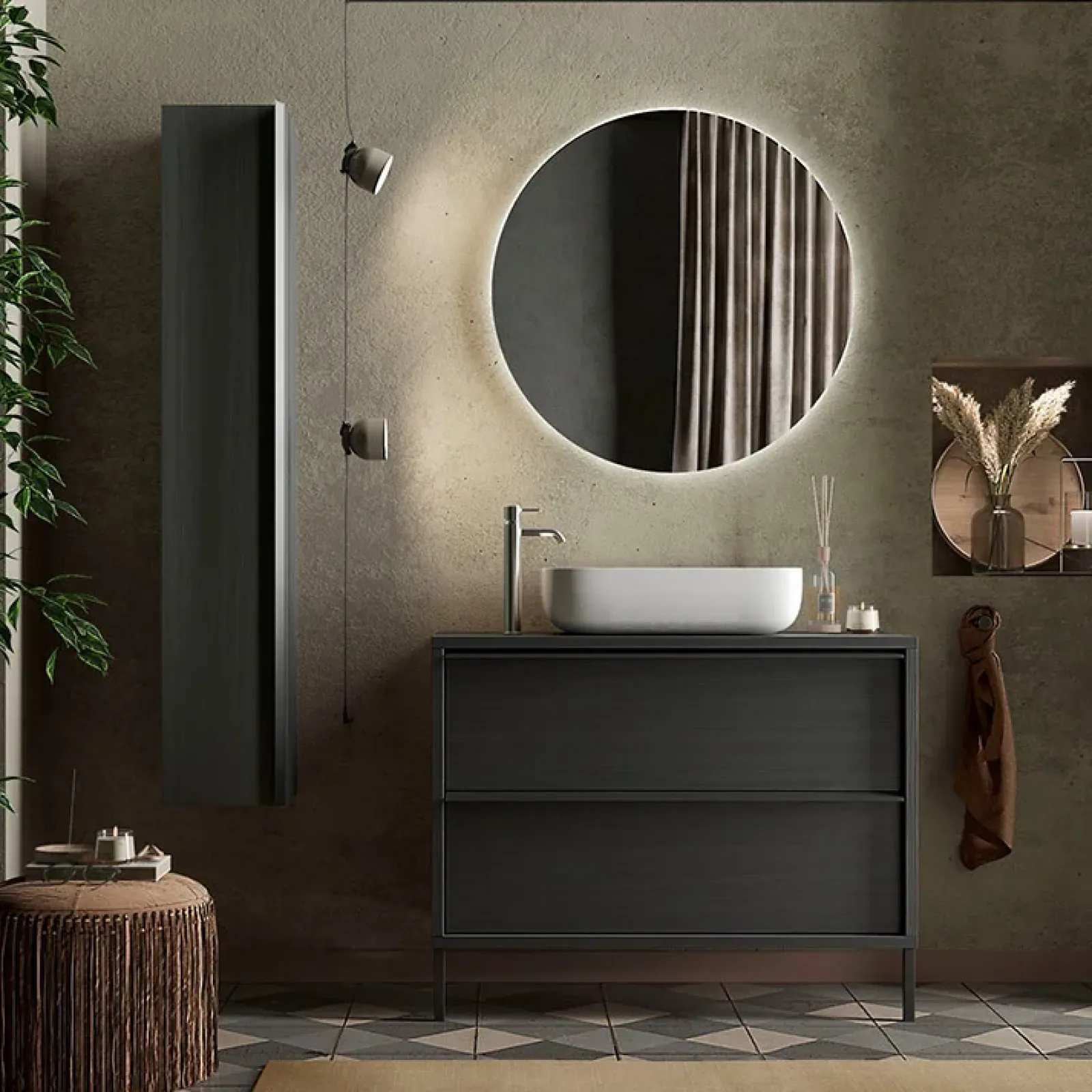 Garnero Arredamenti Mobili Bagno A Terra-Mobile bagno a terra 92cm con lavabo nero frassinato Absolut