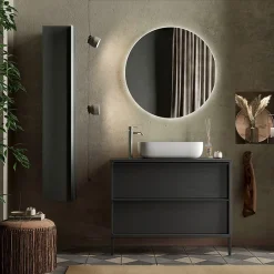 Garnero Arredamenti Mobili Bagno A Terra-Mobile bagno a terra 105cm con lavabo 2 cassetti nero frassinato Absolut