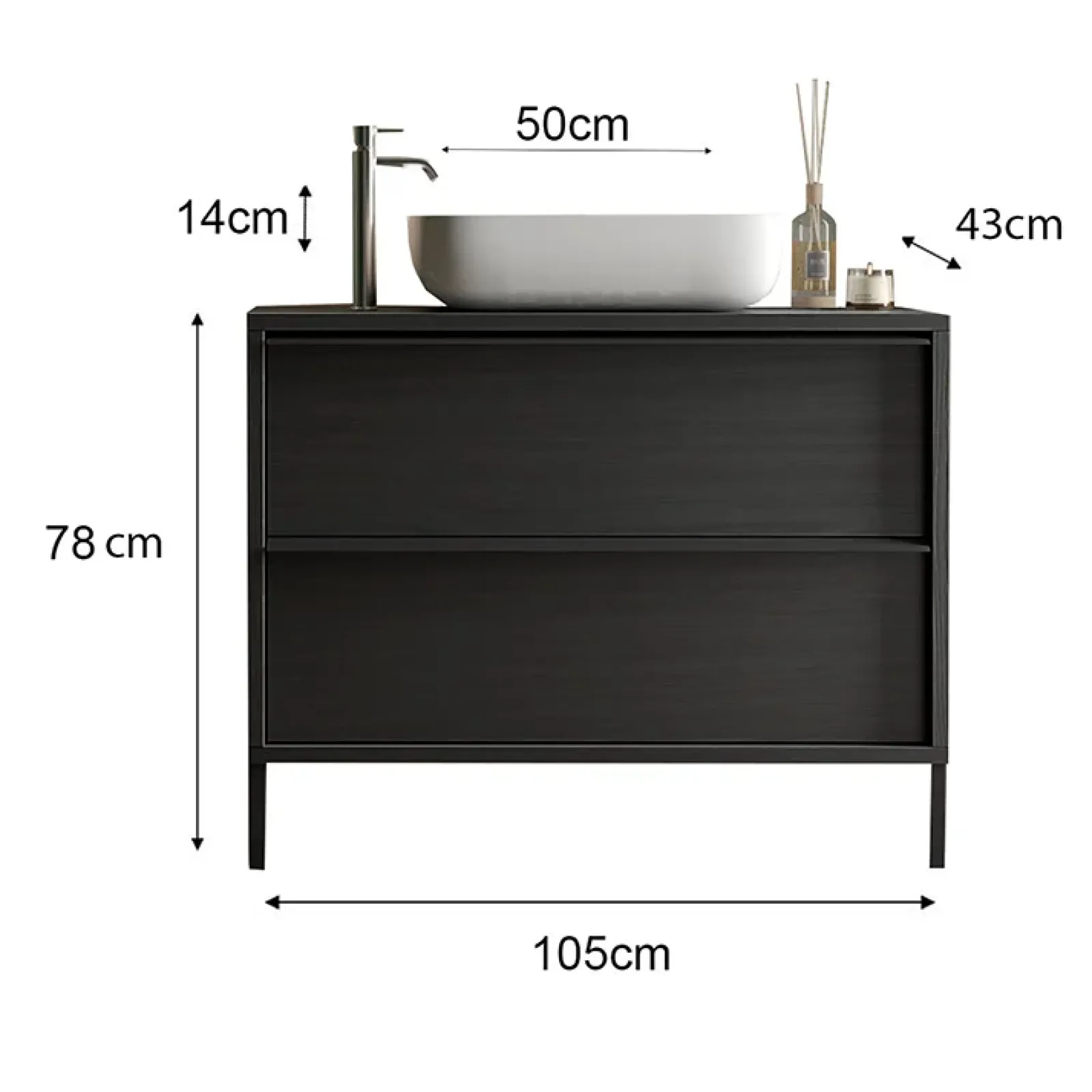 Garnero Arredamenti Mobili Bagno A Terra-Mobile bagno a terra 105cm con lavabo 2 cassetti nero frassinato Absolut