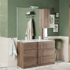 Garnero Arredamenti Mobili Bagno A Terra-Mobile bagno a terra 120cm con doppio lavabo e specchio rovere Alvarez