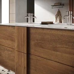 Garnero Arredamenti Mobili Bagno A Terra-Mobile bagno a terra 120cm con doppio lavabo e specchio rovere Alvarez