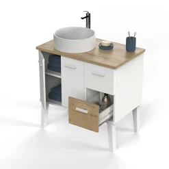 Garnero Arredamenti Mobili Bagno A Terra-Mobile bagno a terra 82cm con lavabo 2 cassetti 2 ante bianco rovere Inok