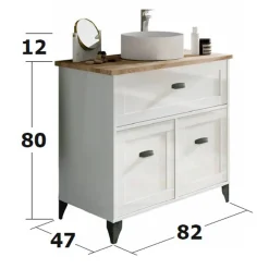 Garnero Arredamenti Mobili Bagno A Terra-Mobile bagno a terra 82cm con lavabo e colonna shabby bianco rovere Ilias