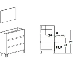 Garnero Arredamenti Mobili Bagno A Terra-Mobile bagno a terra 82cm con lavabo e specchio 3 cassetti Shutter Rovere