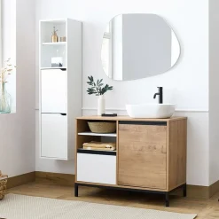 Garnero Arredamenti Mobili Bagno A Terra-Mobile bagno a terra 100cm con lavabo 1 anta 1 cassetto rovere bianco Jasmund