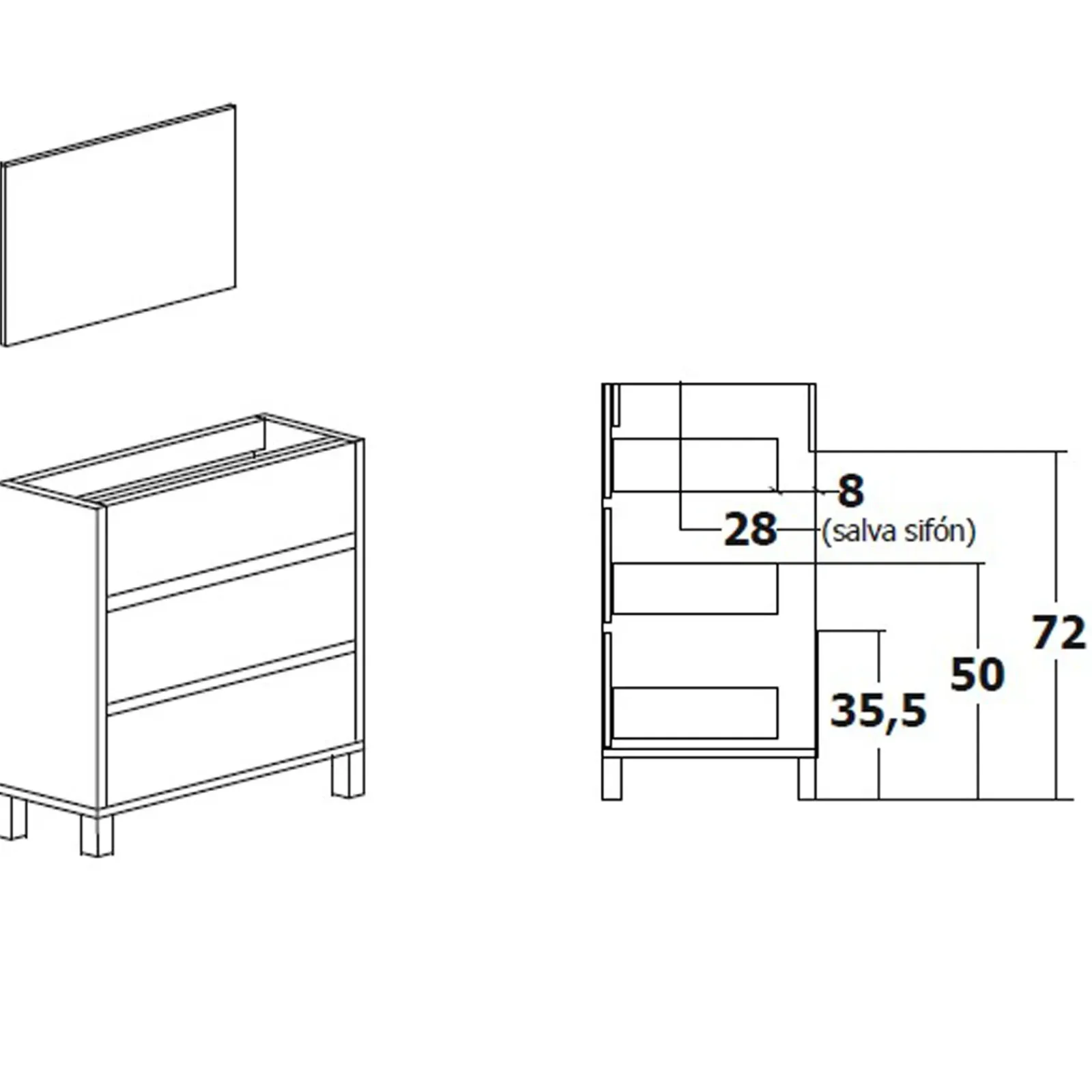Garnero Arredamenti Mobili Bagno A Terra-Mobile bagno a terra 82cm con lavabo e specchio 3 cassetti Shutter Bianco Opaco