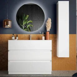 Garnero Arredamenti Mobili Bagno A Terra-Mobile bagno a terra 100cm con lavabo 3 cassetti bianco lucido Moon
