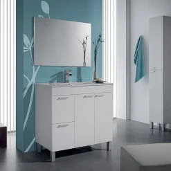 Garnero Arredamenti Mobili Bagno A Terra-Mobile bagno a terra 80cm con lavabo e specchio bianco lucido David