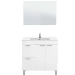 Garnero Arredamenti Mobili Bagno A Terra-Mobile bagno a terra 80cm con lavabo e specchio bianco lucido David