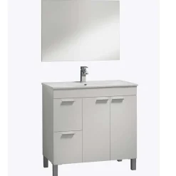 Garnero Arredamenti Mobili Bagno A Terra-Mobile bagno a terra 80cm con lavabo e specchio bianco lucido David