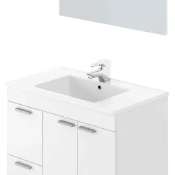 Garnero Arredamenti Mobili Bagno A Terra-Mobile bagno a terra 80cm con lavabo e specchio bianco lucido David