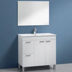 Garnero Arredamenti Mobili Bagno A Terra-Mobile bagno a terra 80cm con lavabo e specchio bianco lucido David