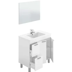 Garnero Arredamenti Mobili Bagno A Terra-Mobile bagno a terra 80cm con lavabo e specchio bianco lucido David
