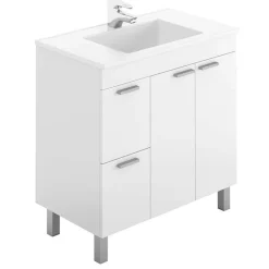 Garnero Arredamenti Mobili Bagno A Terra-Mobile bagno a terra 80cm con lavabo e specchio bianco lucido David