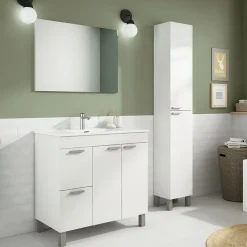 Garnero Arredamenti Mobili Bagno A Terra-Mobile bagno a terra 80cm con lavabo e specchio bianco lucido David