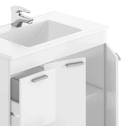 Garnero Arredamenti Mobili Bagno A Terra-Mobile bagno a terra 80cm con lavabo e specchio bianco lucido David