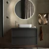 Garnero Arredamenti Mobili Bagno A Terra-Mobile bagno a terra 92cm con lavabo e specchio nero frassinato Absolut