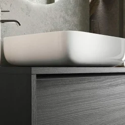Garnero Arredamenti Mobili Bagno A Terra-Mobile bagno a terra 92cm con lavabo e specchio nero frassinato Absolut