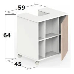 Garnero Arredamenti Mobili Bagno A Terra-Mobile bagno a terra 64cm con ruote 1 anta rovere bianco Irma