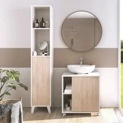 Garnero Arredamenti Mobili Bagno A Terra-Mobile bagno a terra 64cm con ruote 1 anta rovere bianco Irma