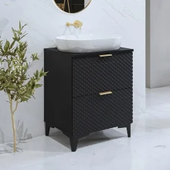 Garnero Arredamenti Mobili Bagno A Terra-Mobile bagno a terra 61cm con colonna nero frontali decorati Konny Nero Lucido - Nero opaco