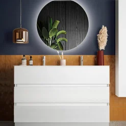 Garnero Arredamenti Mobili Bagno A Terra-Mobile bagno a terra 120cm con doppio lavabo e specchio bianco lucido Moon