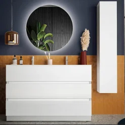 Garnero Arredamenti Mobili Bagno A Terra-Mobile bagno a terra 120cm con doppio lavabo e specchio bianco lucido Moon