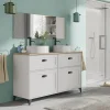 Garnero Arredamenti Mobili Bagno A Terra-Mobile bagno a terra 120cm con doppio lavabo 2 ante 2 cassetti bianco rovere Ilias