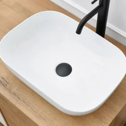 Garnero Arredamenti Mobili Bagno A Terra-Mobile bagno a terra 100cm con lavabo e colonna 3 ante 1 cassetto bianco Jasmund Rovere