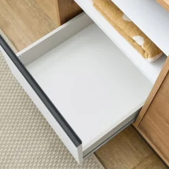 Garnero Arredamenti Mobili Bagno A Terra-Mobile bagno a terra 100cm con lavabo e colonna 3 ante 1 cassetto bianco Jasmund Rovere