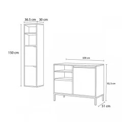 Garnero Arredamenti Mobili Bagno A Terra-Mobile bagno a terra 100cm con lavabo e colonna 3 ante 1 cassetto bianco Jasmund Rovere