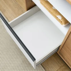 Garnero Arredamenti Mobili Bagno A Terra-Mobile bagno a terra 100cm con lavabo e colonna 3 ante 1 cassetto bianco Jasmund Rovere