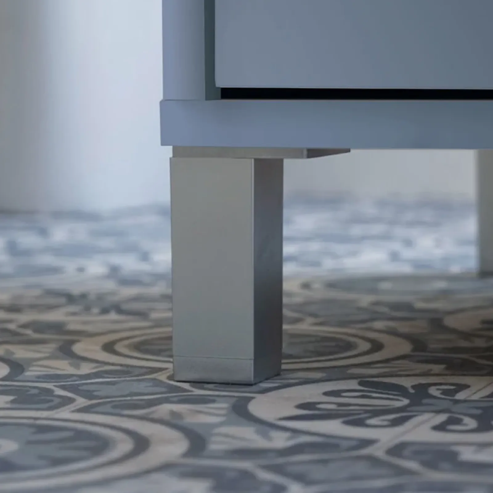 Garnero Arredamenti Mobili Bagno A Terra-Mobile bagno a terra 82cm con lavabo e specchio 3 cassetti blu chiaro Shutter Azzurro