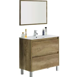 Garnero Arredamenti Mobili Bagno A Terra-Mobile bagno a terra 80cm con lavabo e specchio rovere nordik Eveline
