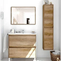 Garnero Arredamenti Mobili Bagno A Terra-Mobile bagno a terra 80cm con lavabo e specchio rovere nordik Eveline